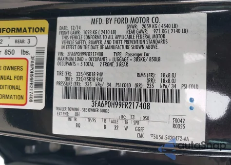 2015 Ford Fusion Se from USA, damaged, VIN 3FA6P0H99FR217408